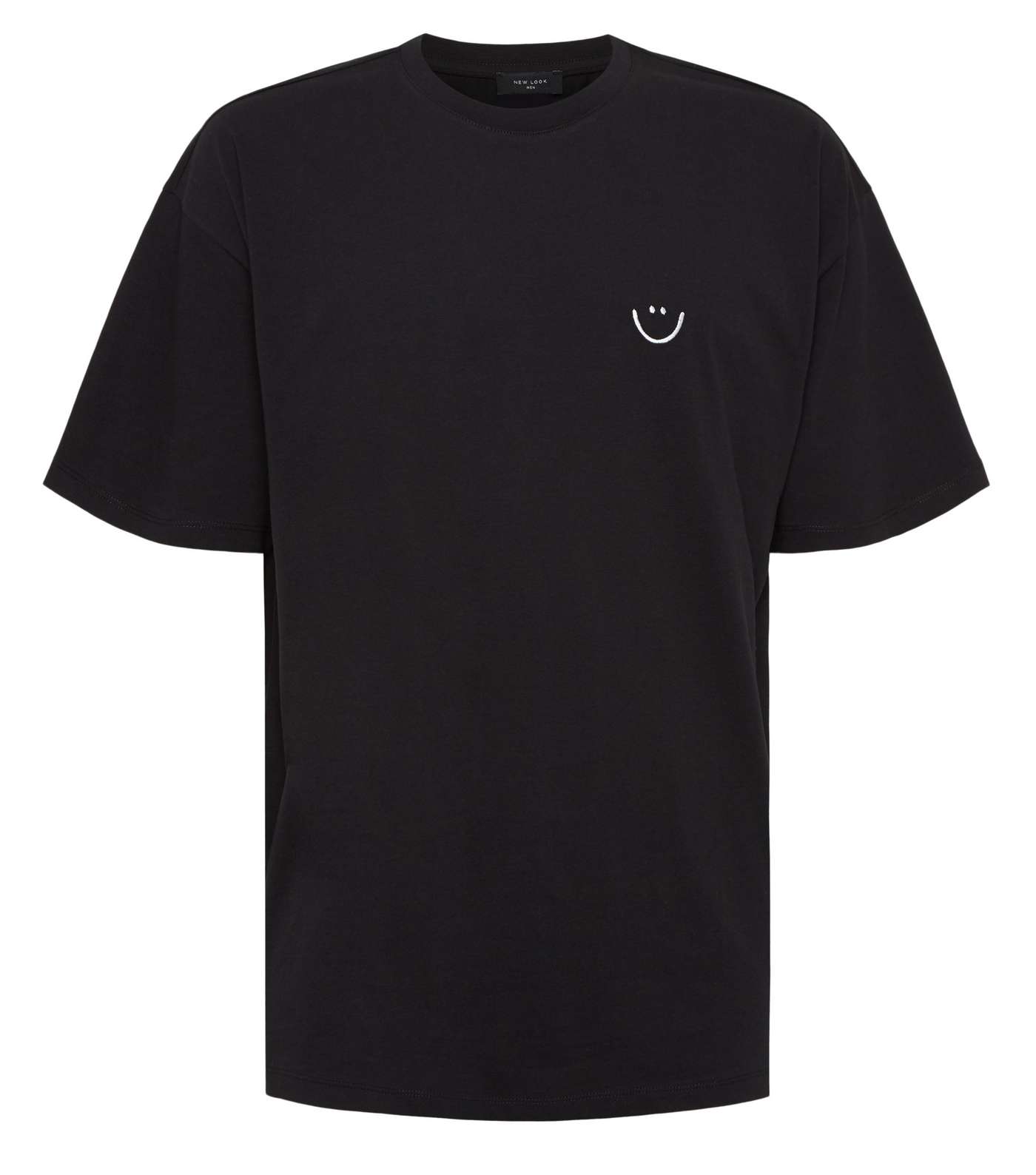 Black Embroidered Smile Oversized T-Shirt Image 4