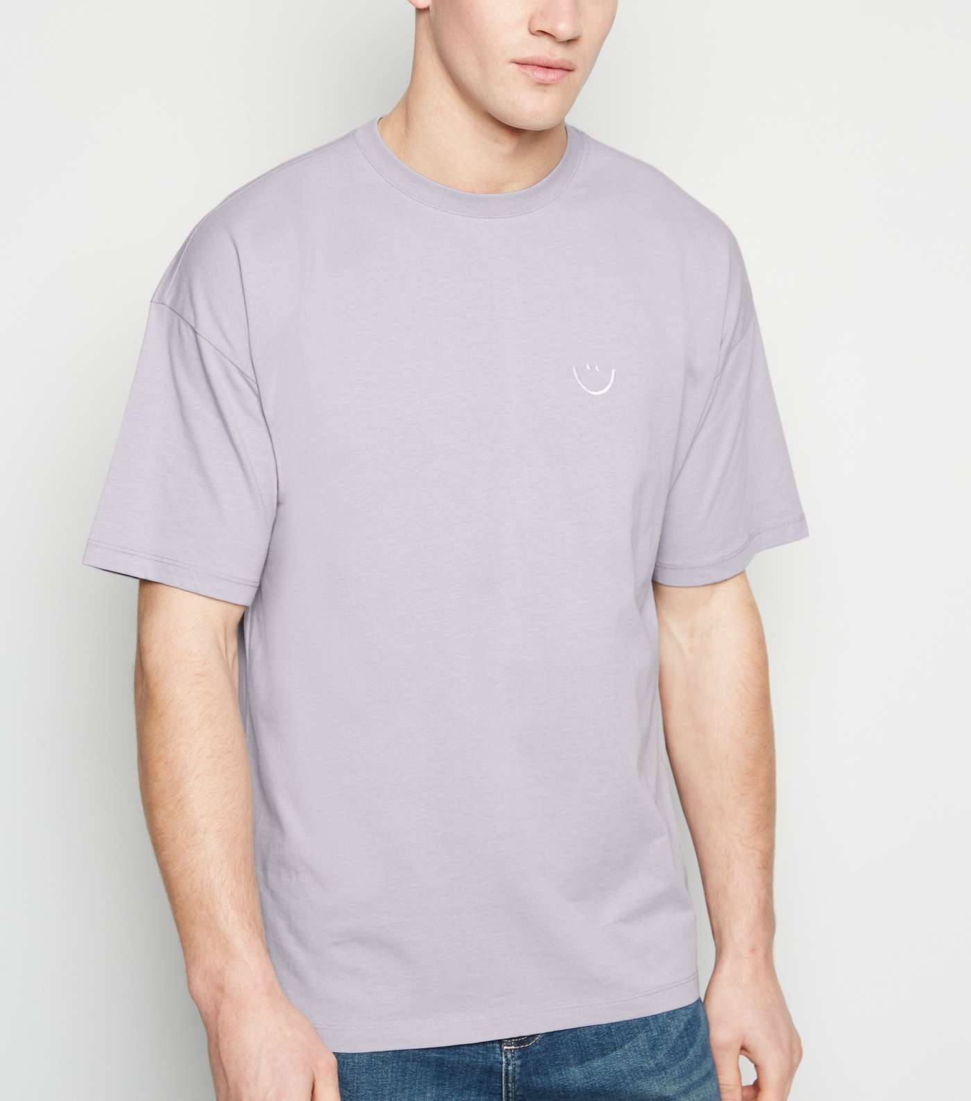 Lilac Embroidered Smile Oversized T-Shirt