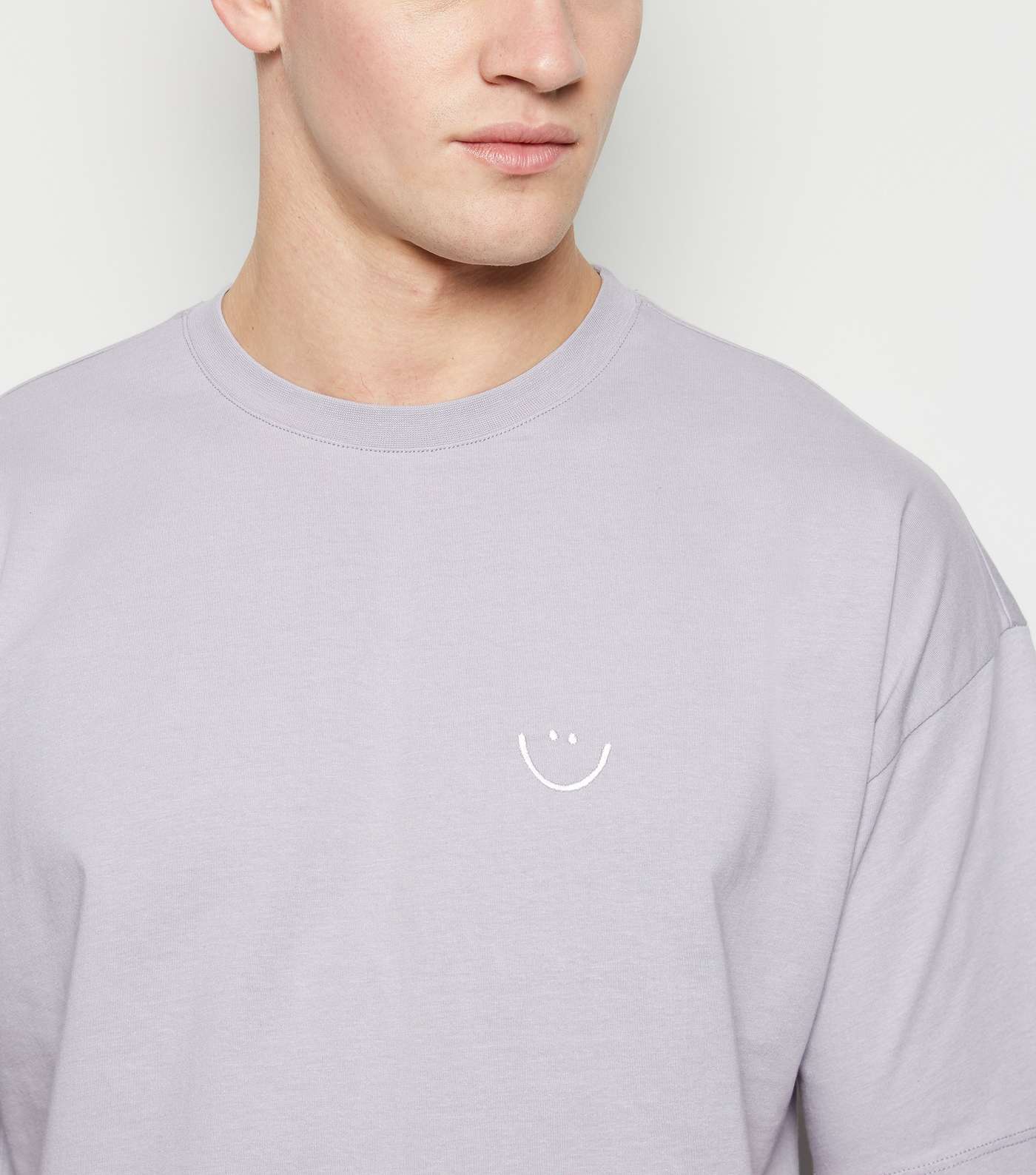Lilac Embroidered Smile Oversized T-Shirt Image 5