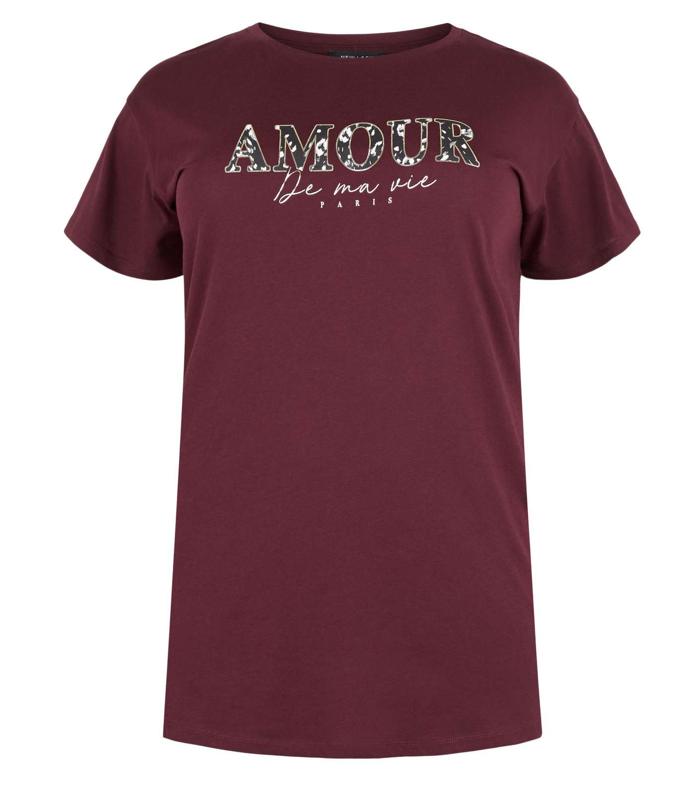 Curves Burgundy Amour Leopard Print Slogan T-Shirt Image 4