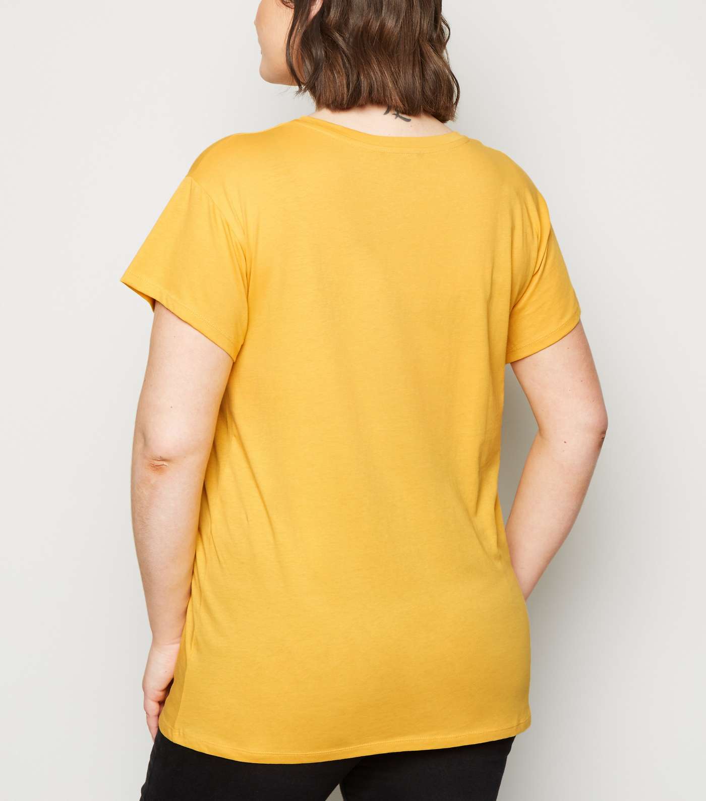 Curves Mustard C'est La Vie Slogan T-Shirt Image 3