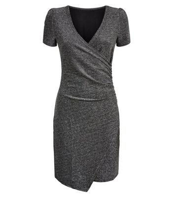 Image of Apricot Silver Glitter Wrap Bodycon Dress New Look