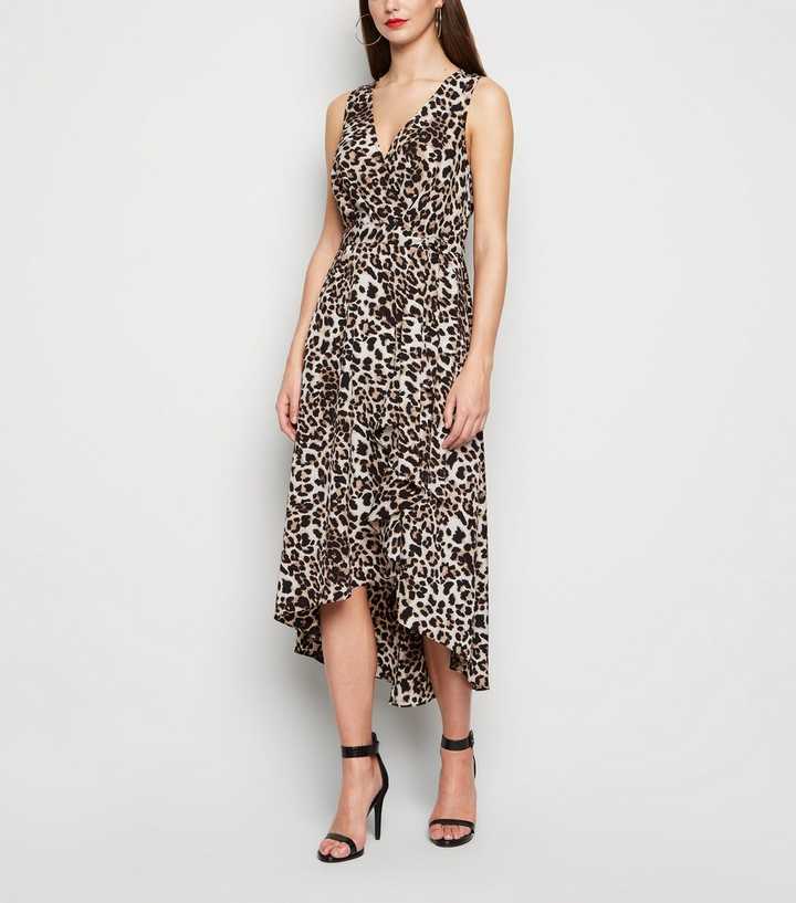 Brown Leopard Print Dip Hem Midi Dress | New Look