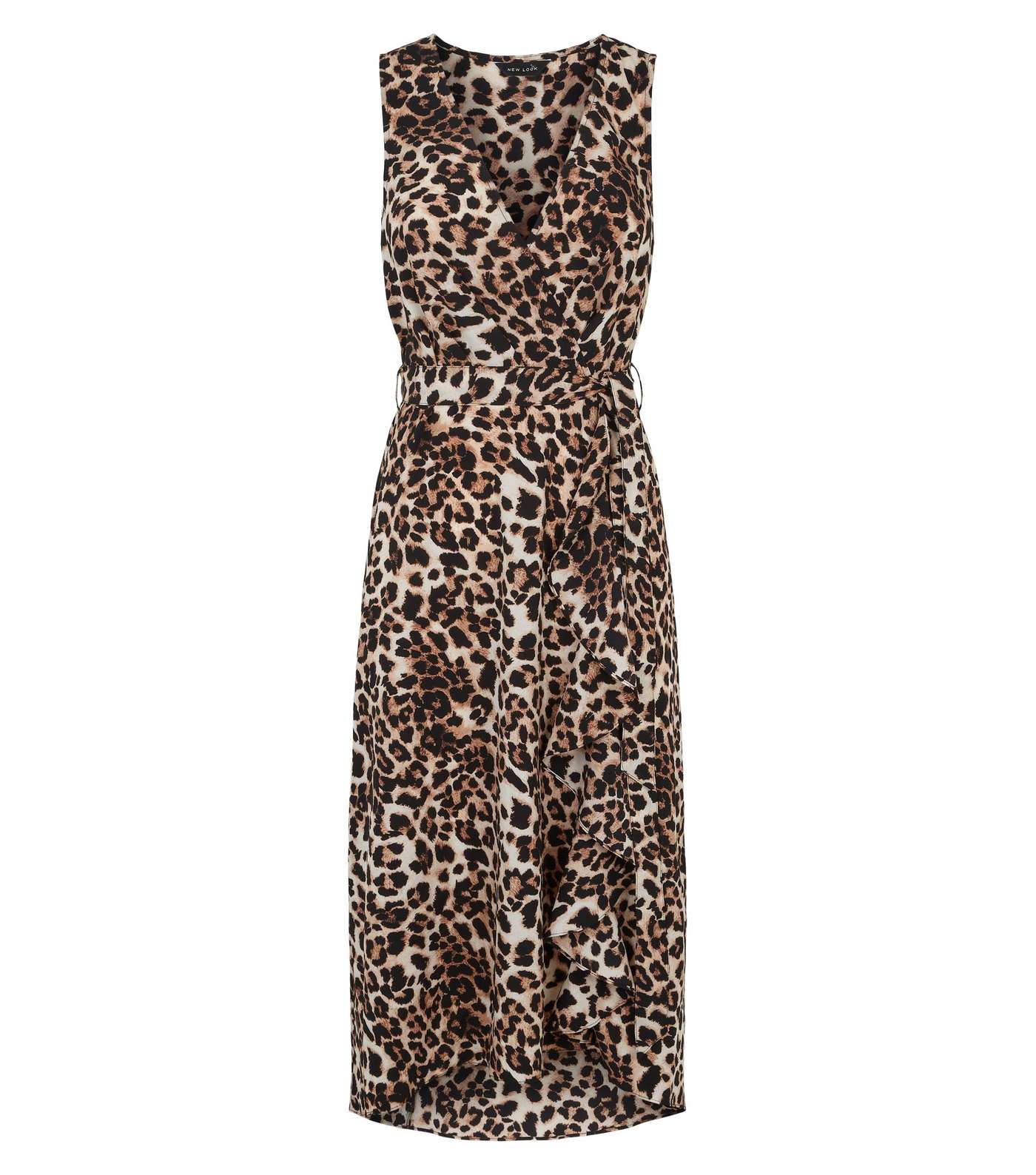 Brown Leopard Print Dip Hem Midi Dress Image 4