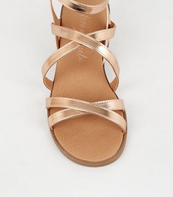 Rose Gold Strappy Low Heel Sandals 