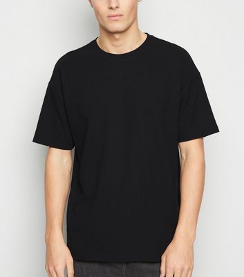 T-shirt oversize texturé noir à imprimé grille | New Look