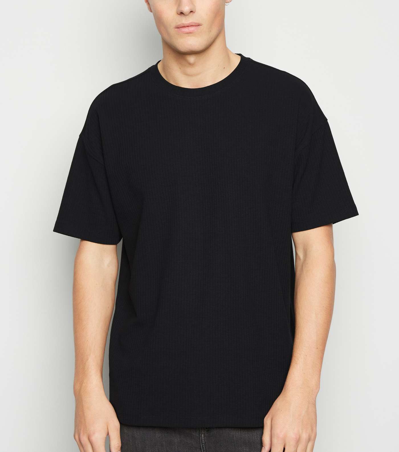 Black Textured Grid Oversized T-Shirt