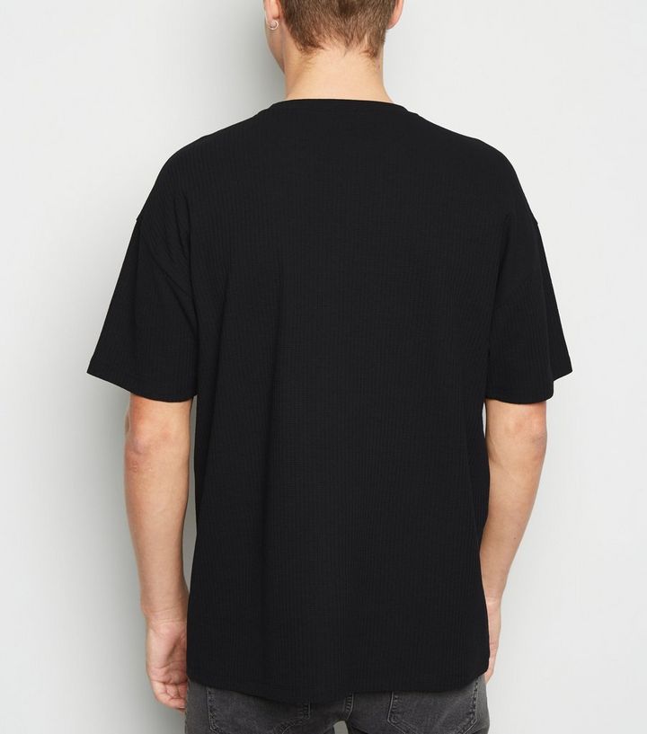 Strukturiertes Oversize T Shirt Mit Gittermuster In Schwarz New Look