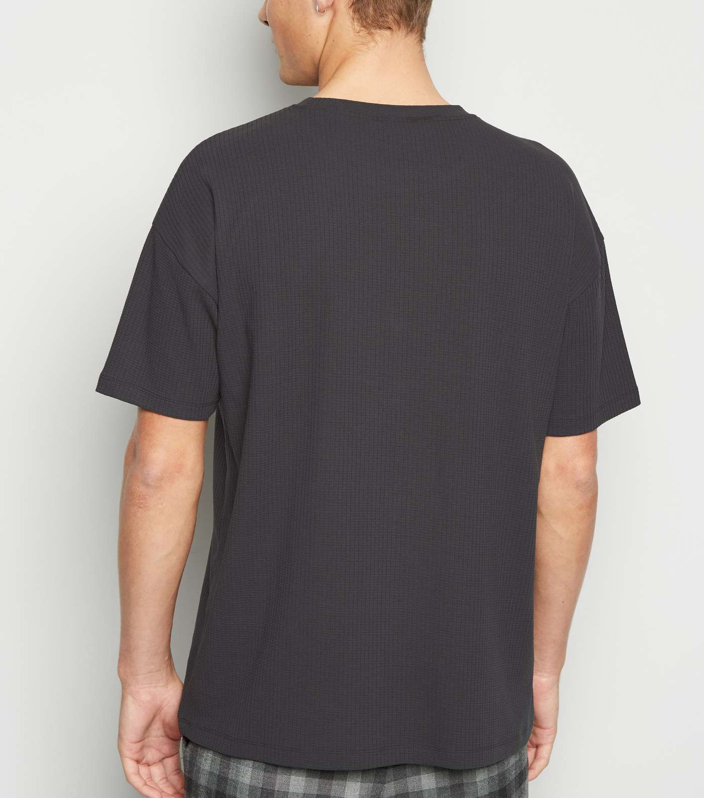 Dark Grey Textured Grid Oversized T-Shirt Image 3