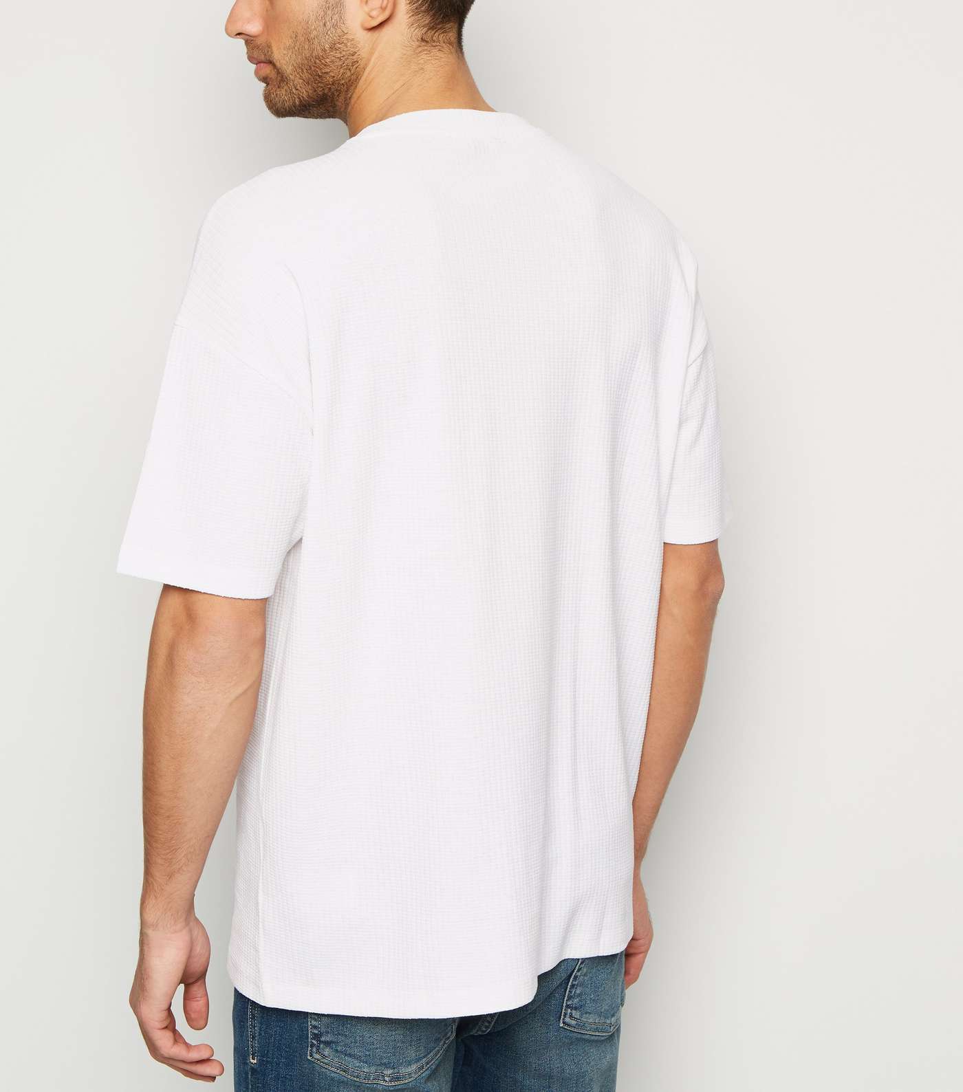 White Textured Grid Oversized T-Shirt Image 3