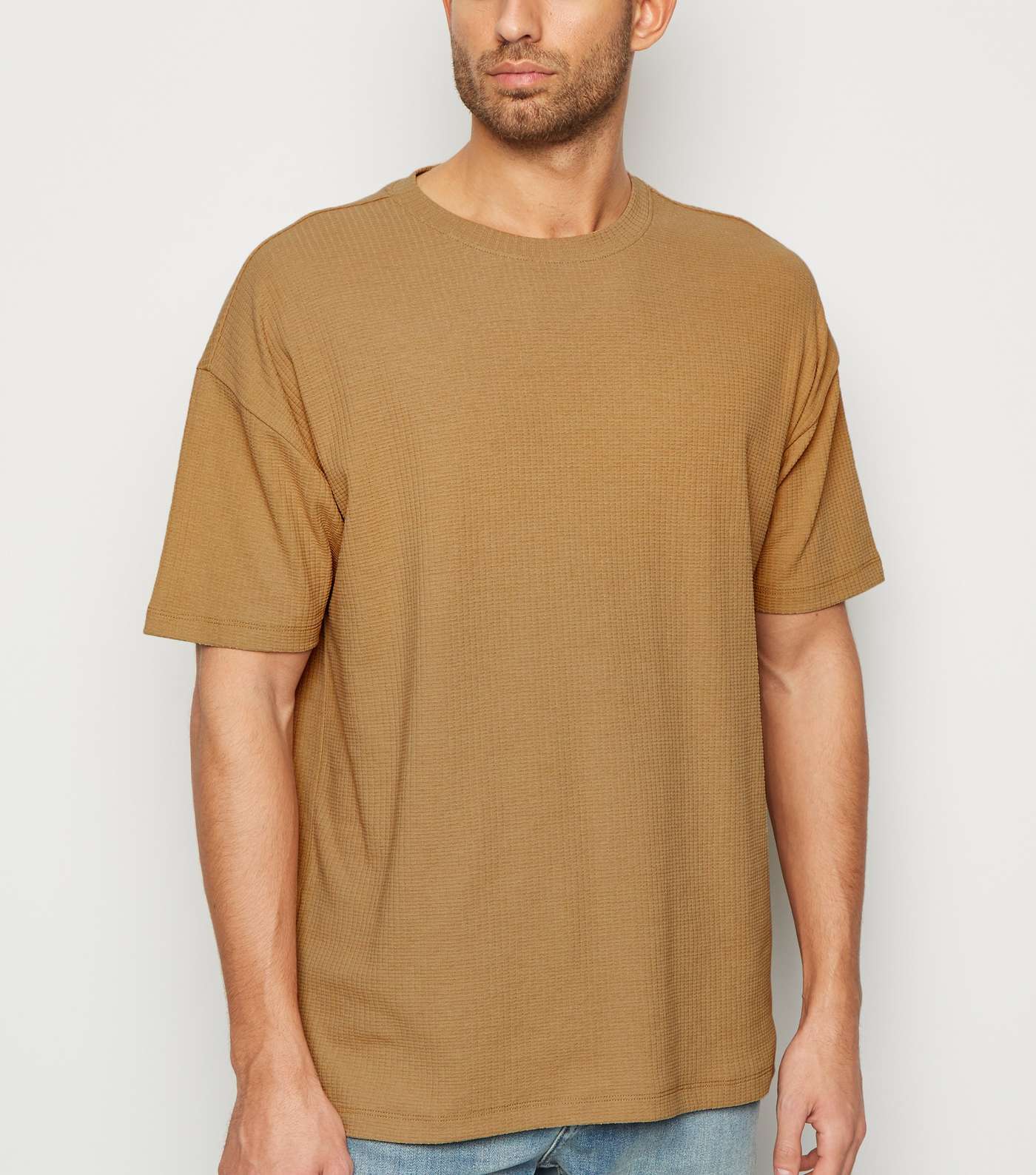 Tan Textured Grid Oversized T-Shirt