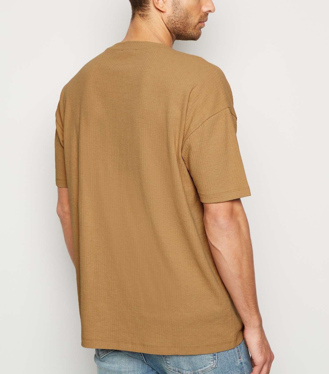 Tan Textured Grid Oversized T-Shirt Image 3