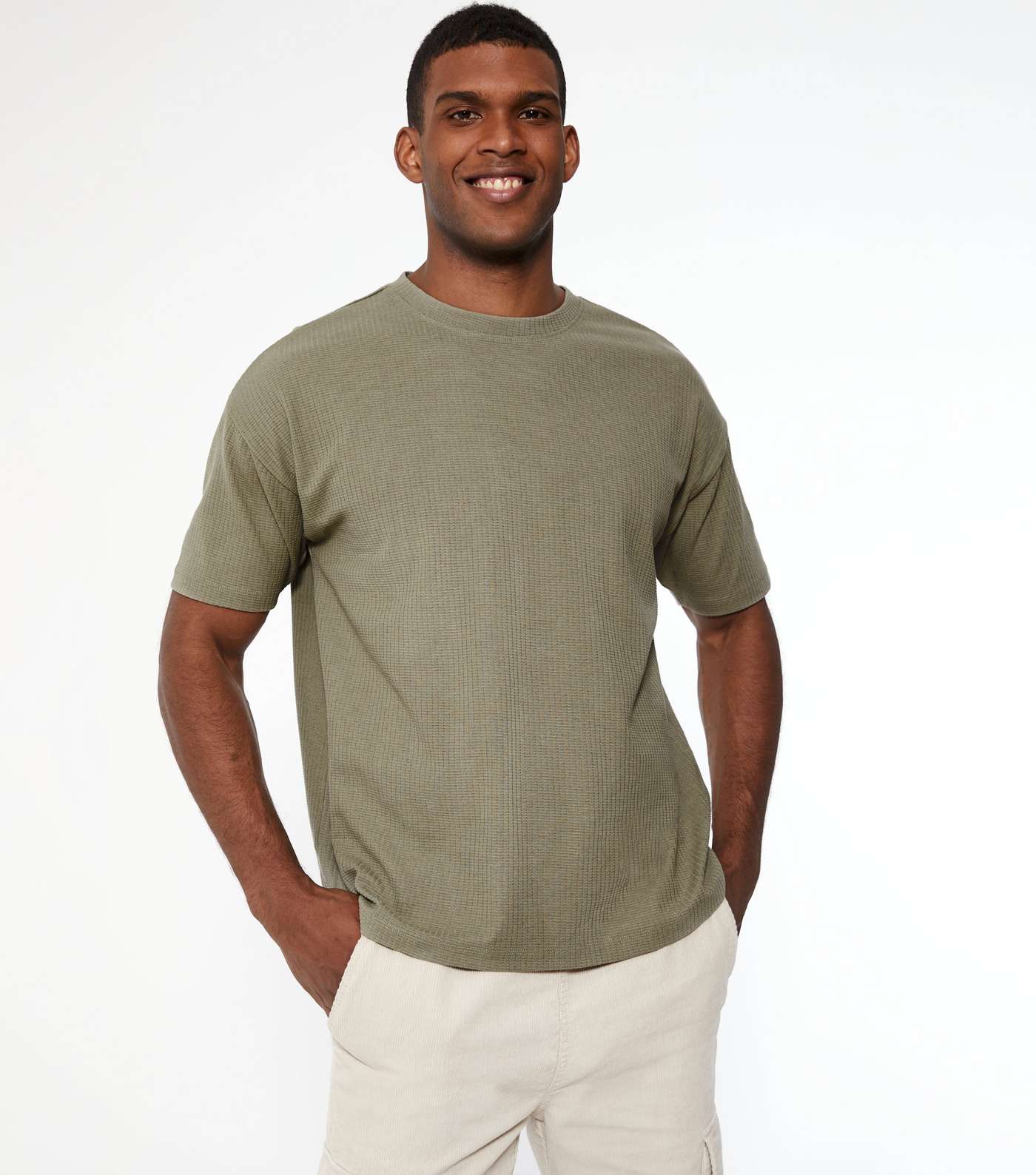 Olive Textured Grid Oversized T-Shirt