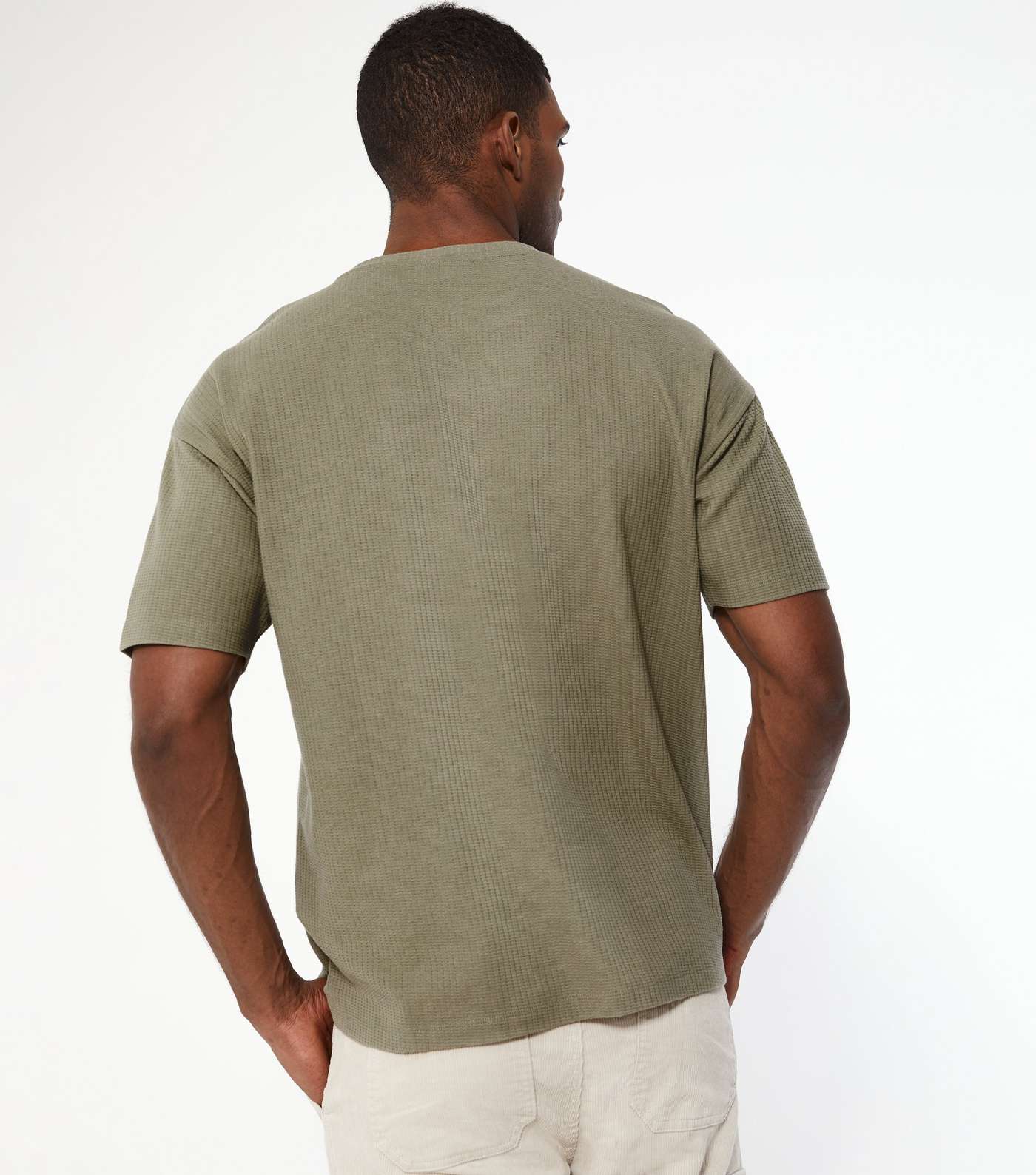Olive Textured Grid Oversized T-Shirt Image 3