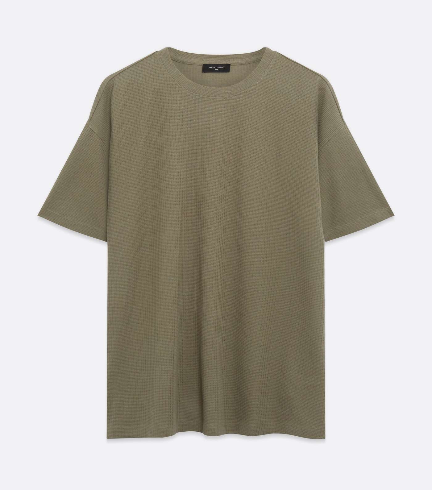 Olive Textured Grid Oversized T-Shirt Image 5