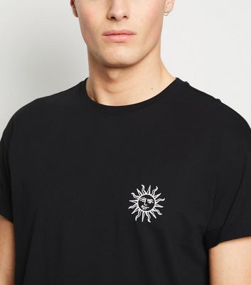 Image of Black Sun Embroidered T-Shirt New Look