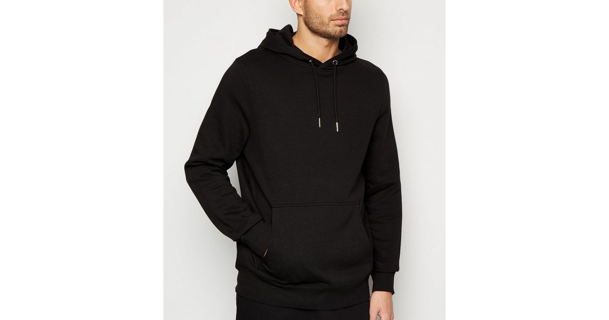 Sweat à capuche noir uni à manches longues | New Look