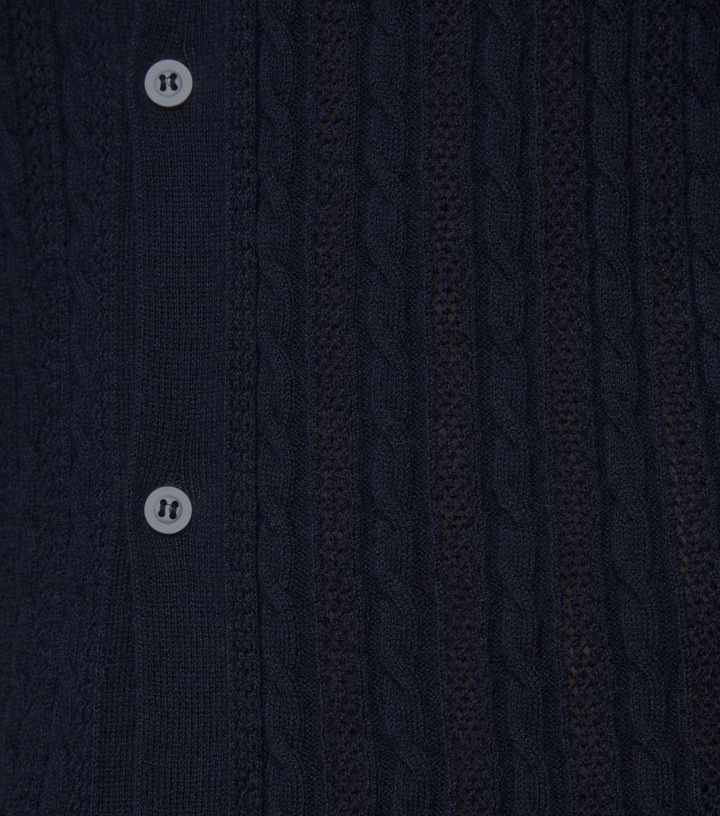 Navy Cable Knit Button Up Polo Shirt Image 6