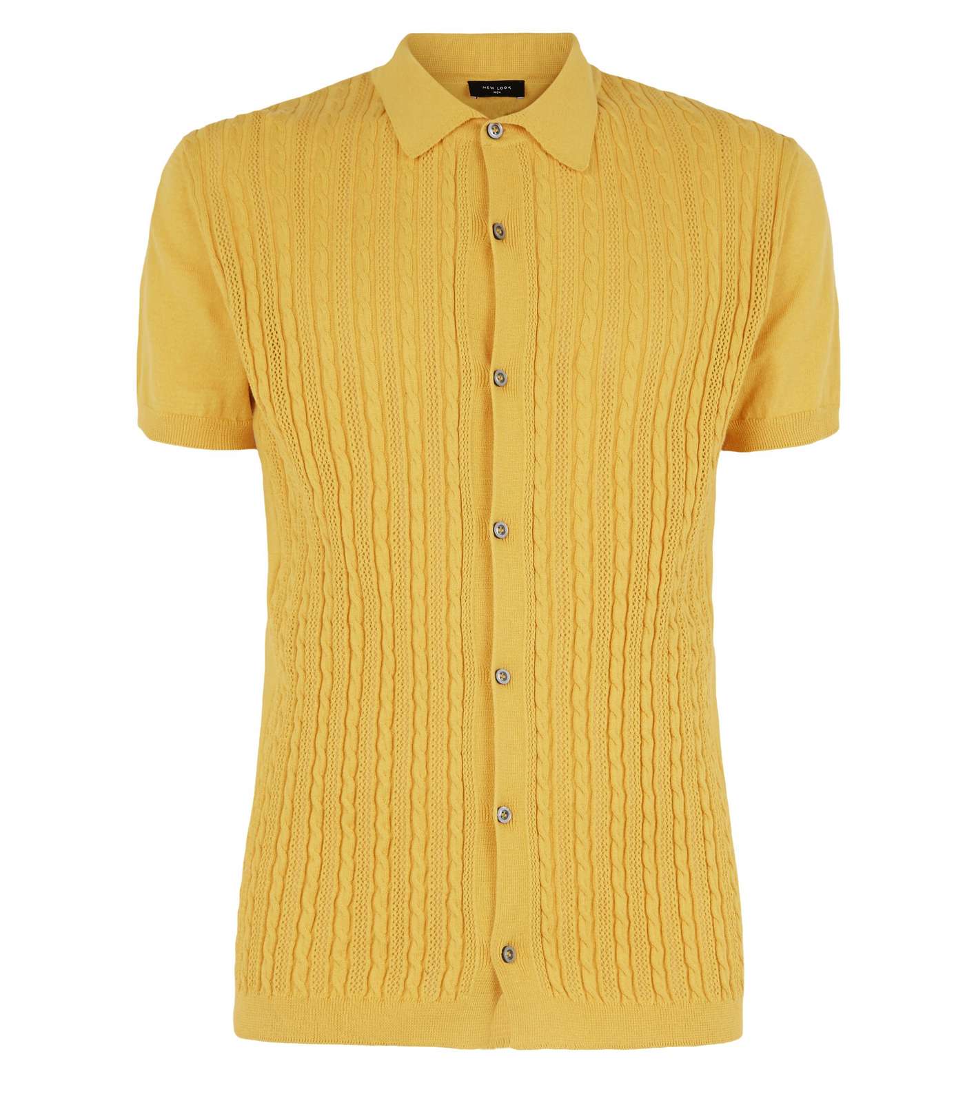Yellow Cable Knit Button Up Polo Shirt Image 4