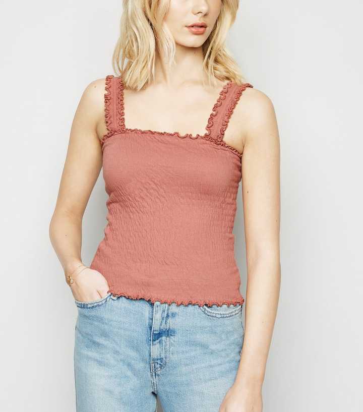 Rust Shirred Frill Trim Cami | New Look