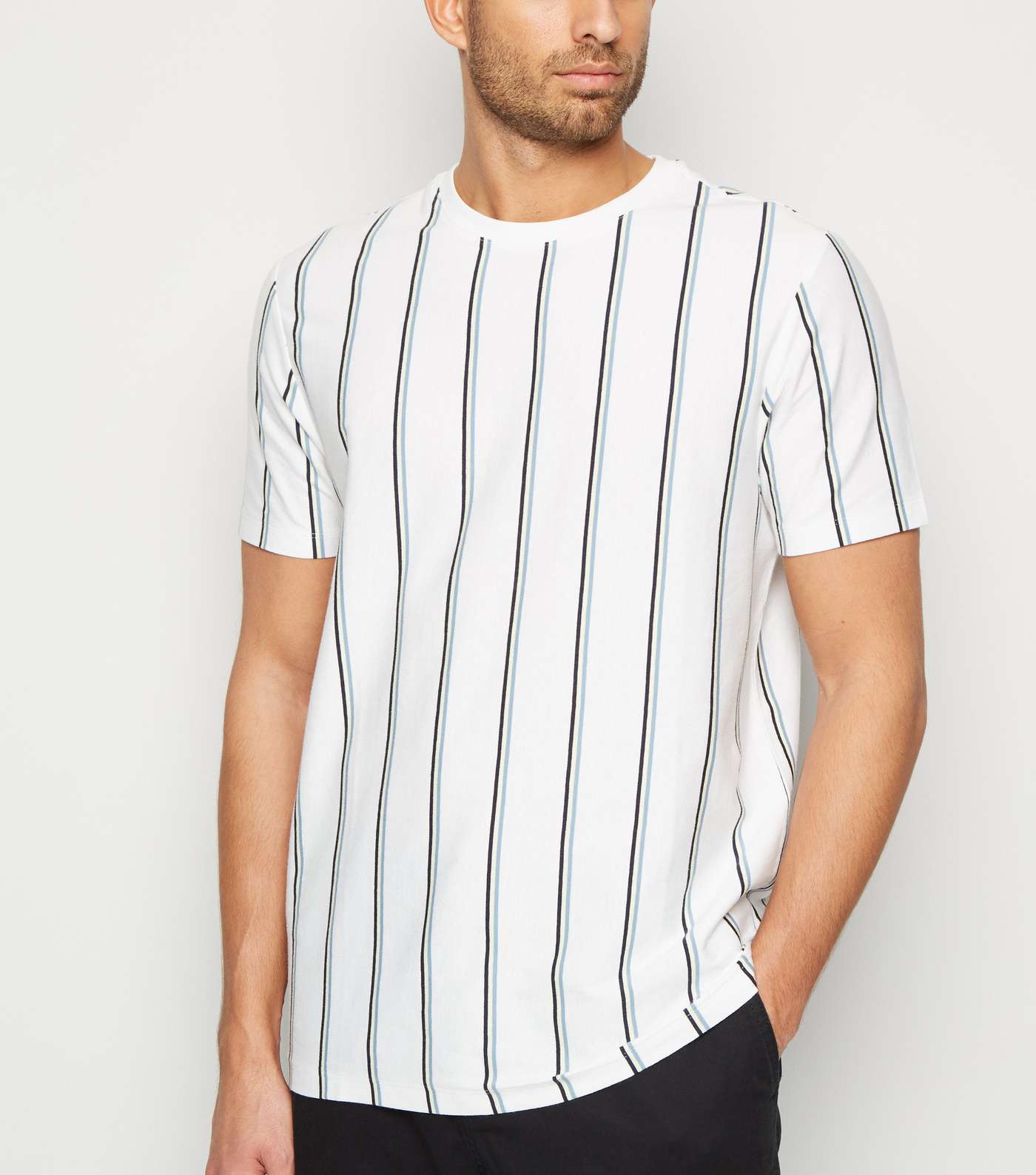 White Vertical Stripe Crew T-Shirt