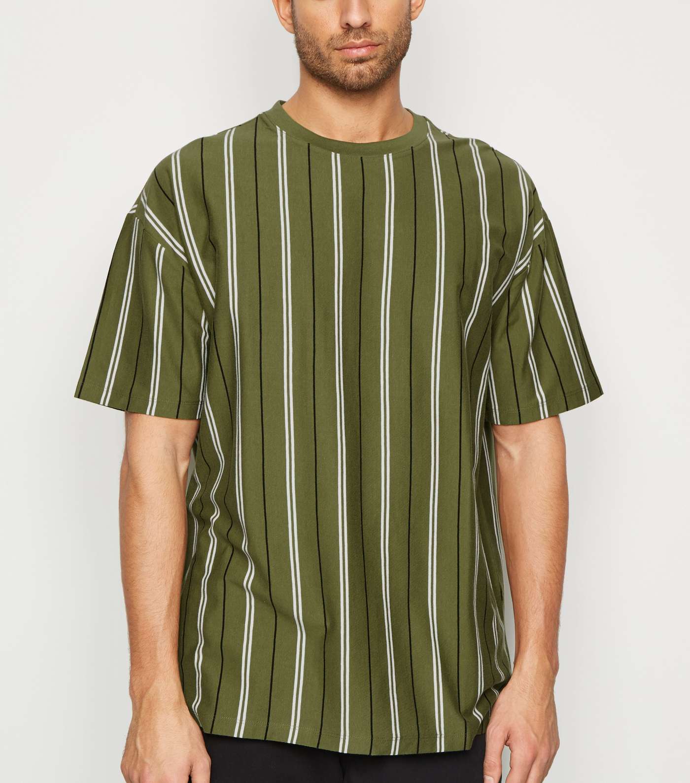 Olive Vertical Stripe Oversized T-Shirt