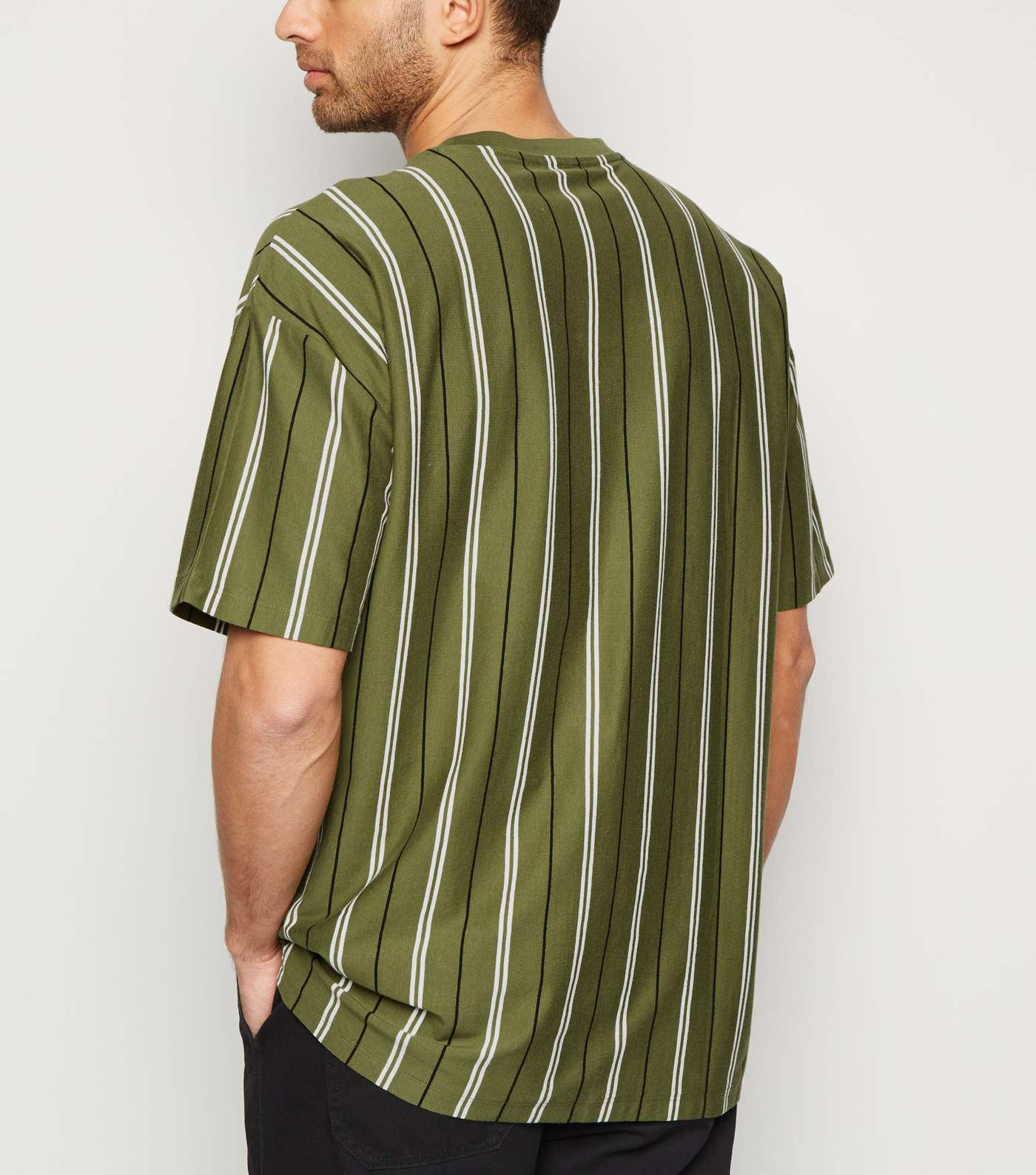 Olive Vertical Stripe Oversized T-Shirt Image 3