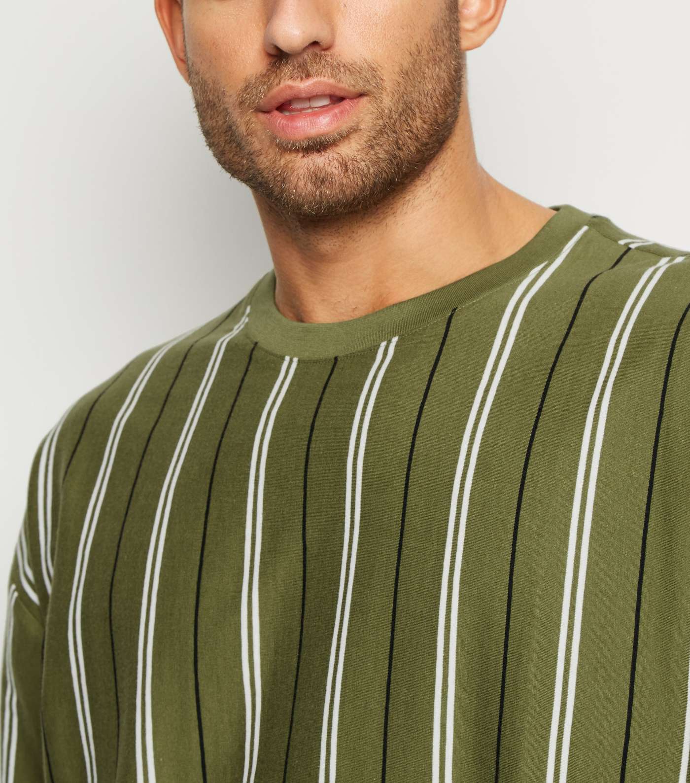 Olive Vertical Stripe Oversized T-Shirt Image 5