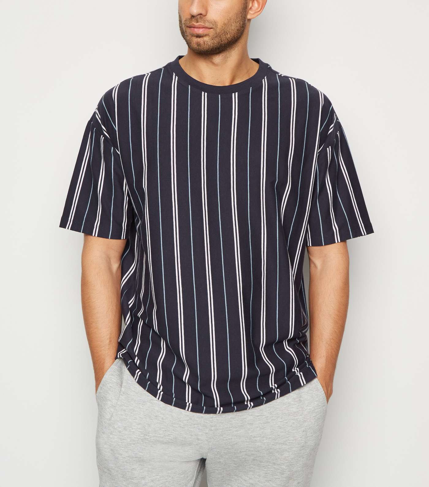 Navy Vertical Stripe Oversized T-Shirt