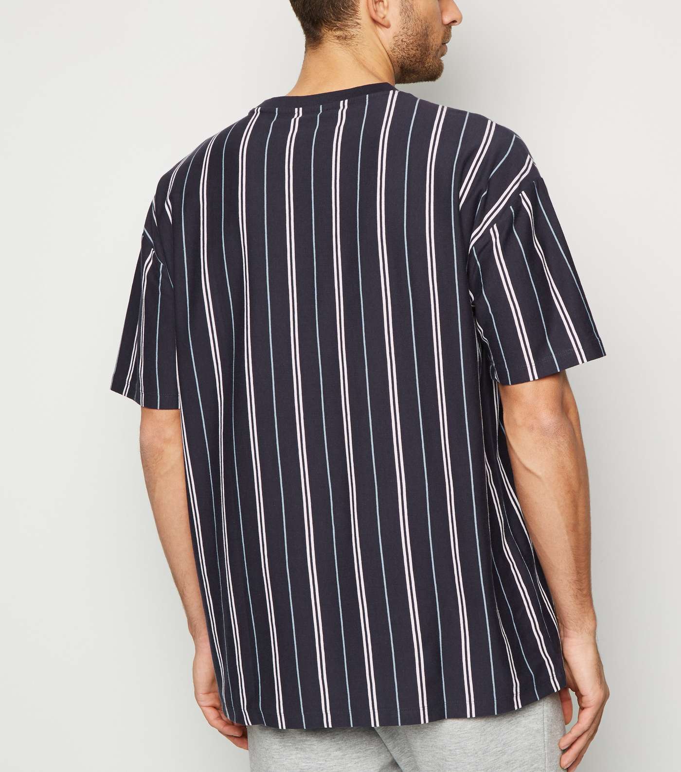 Navy Vertical Stripe Oversized T-Shirt Image 3