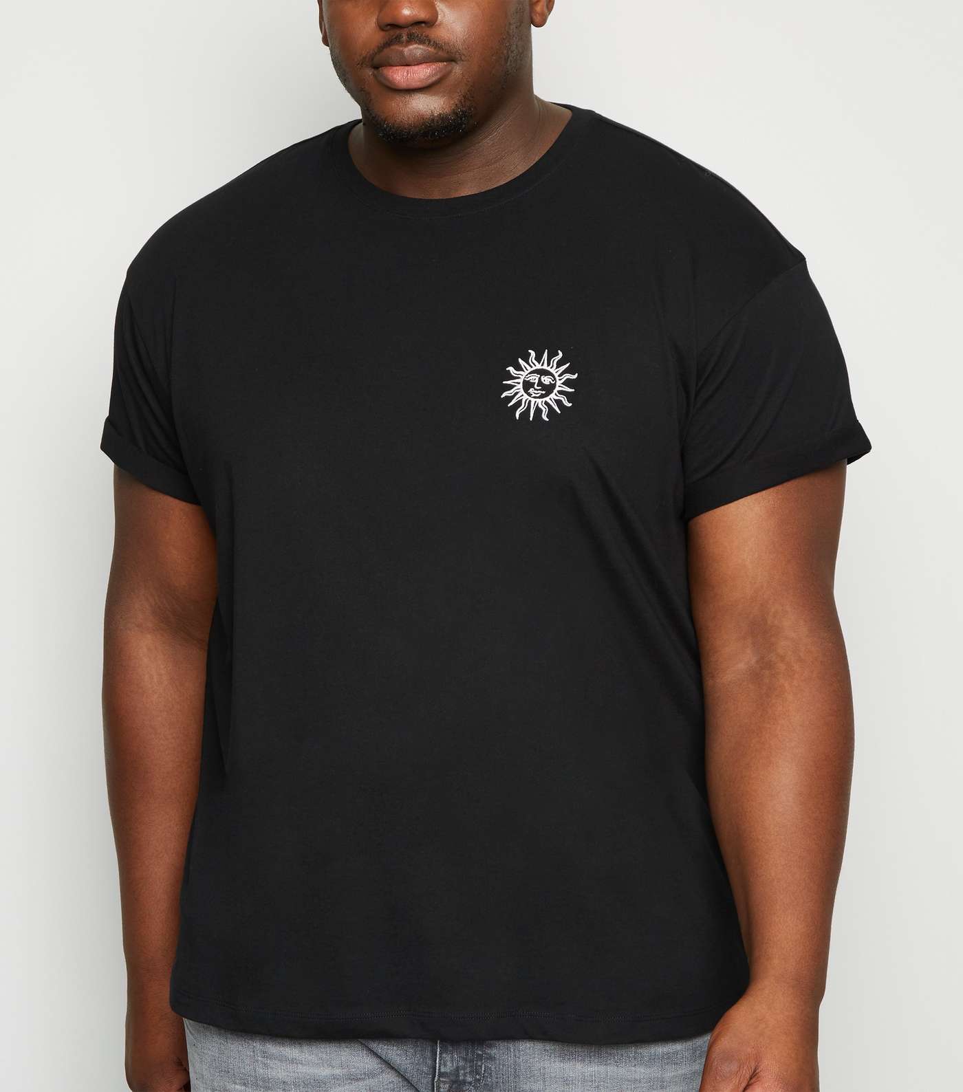 Plus Size Black Sun Embroidered T-Shirt