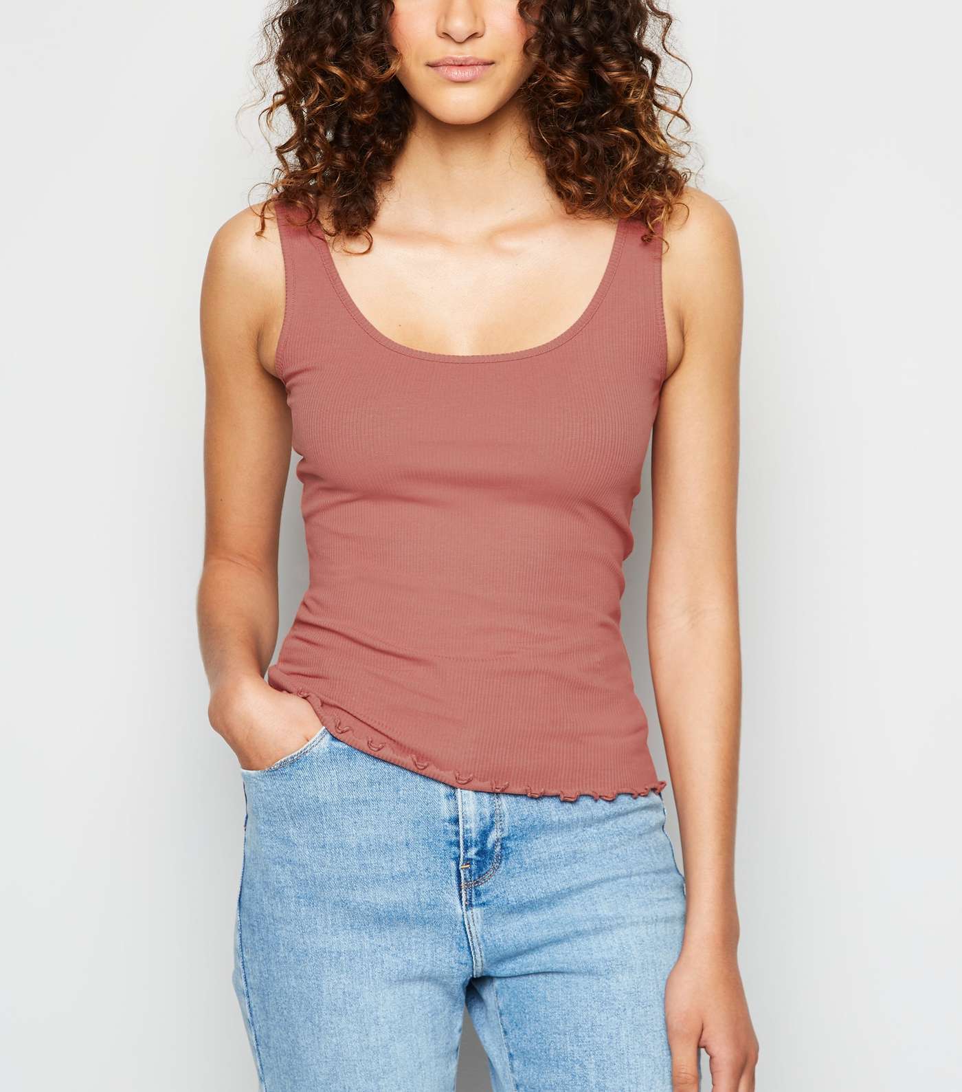 Rust Ribbed Frill Scoop Neck Vest