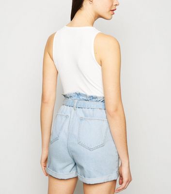 Bright Blue Denim Tie High Waist Shorts New Look