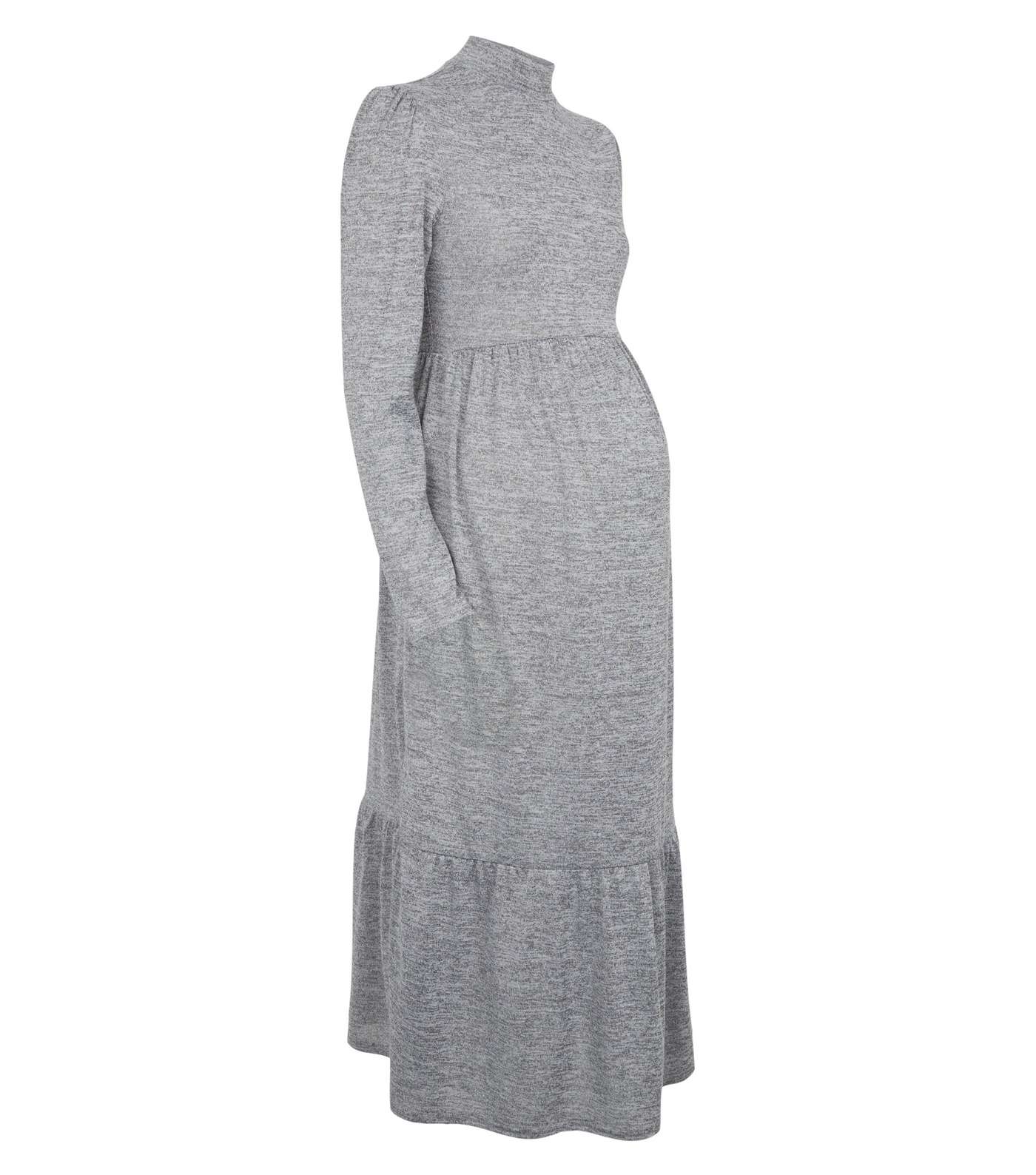 Maternity Grey Fine Knit High Neck Midi Dress Image 4