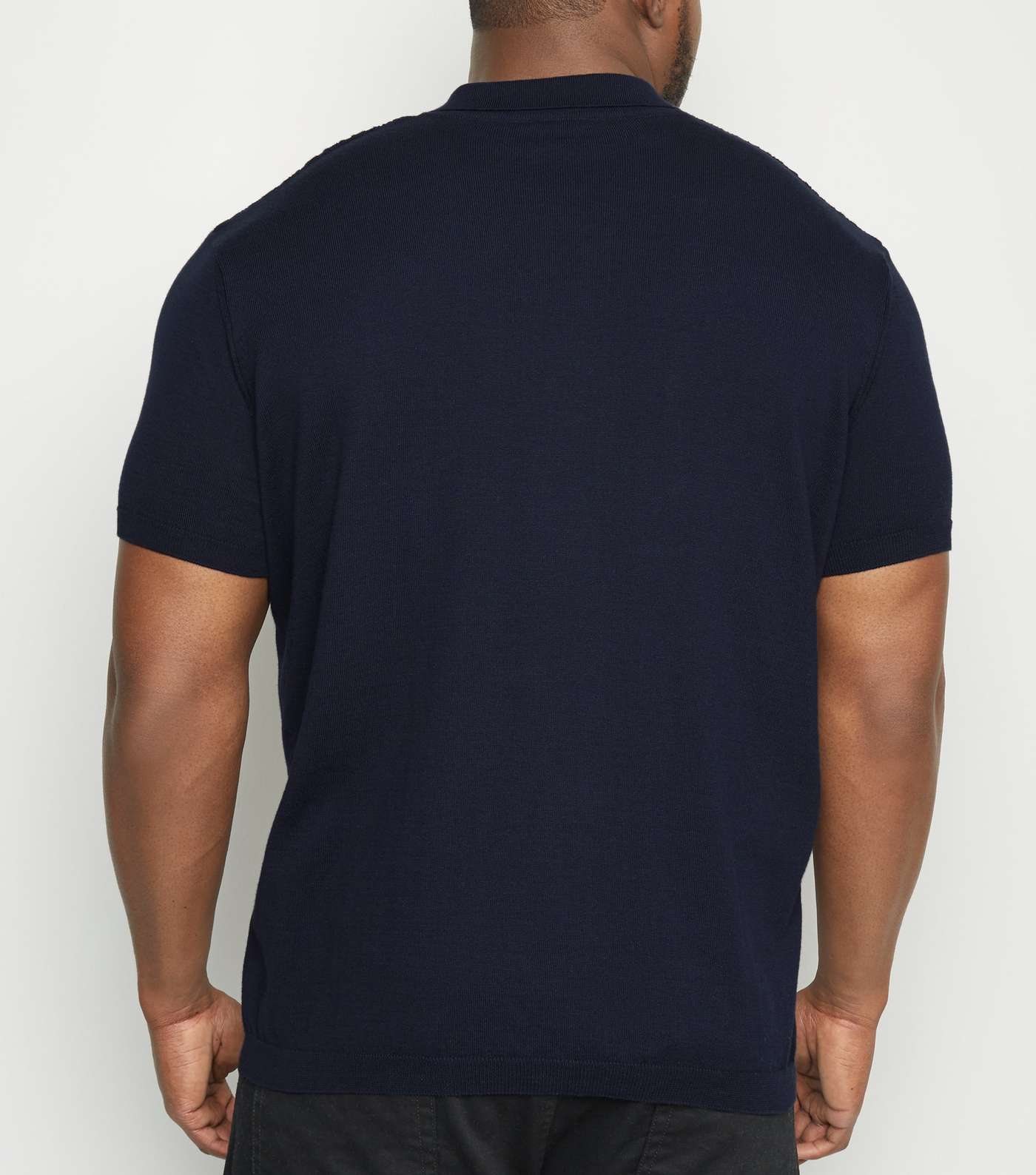 Plus Size Navy Cable Knit Polo Shirt Image 3