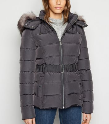 new look grey hooded puffer jacket