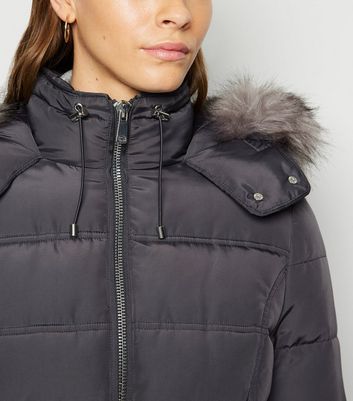 ax paris belted padded jacket with faux fur lining