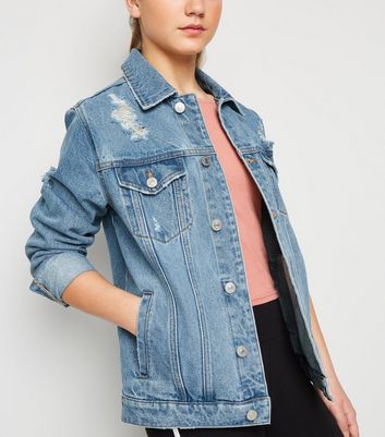 Ripped denim jacket new on sale look