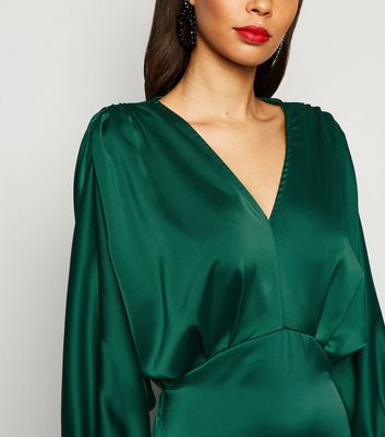 green silk satin dress
