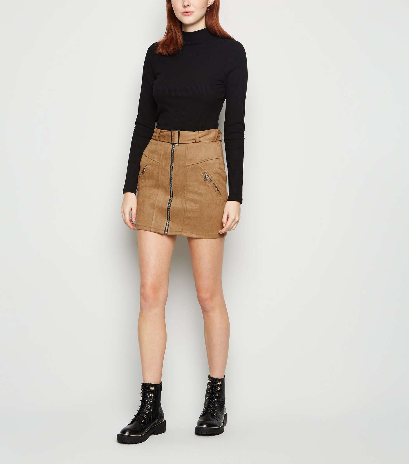 Urban Bliss Tan Suedette Belted Mini Skirt  Image 2