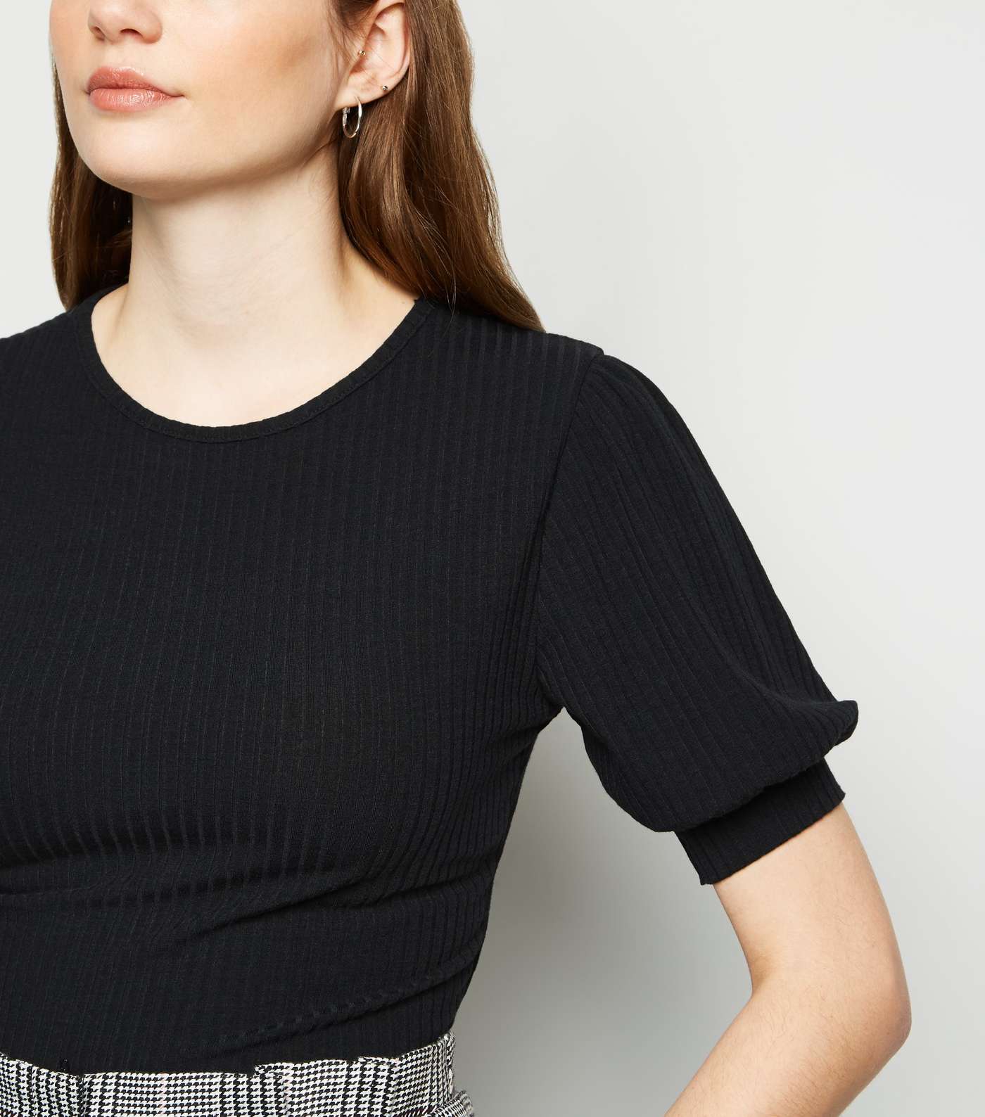 Black Ribbed Puff Sleeve Top Image 5