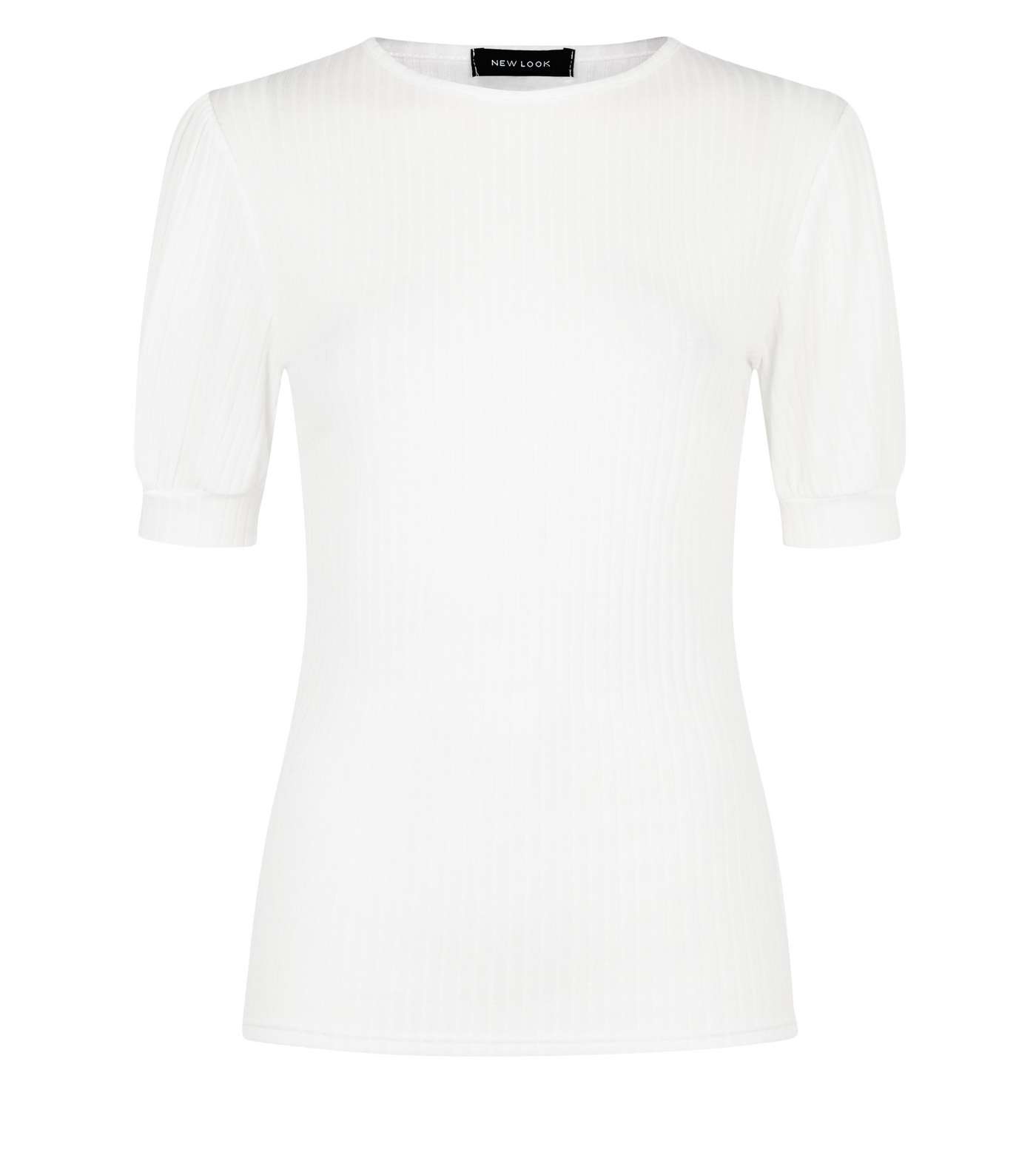 Off White Ribbed Puff Sleeve Top Image 4