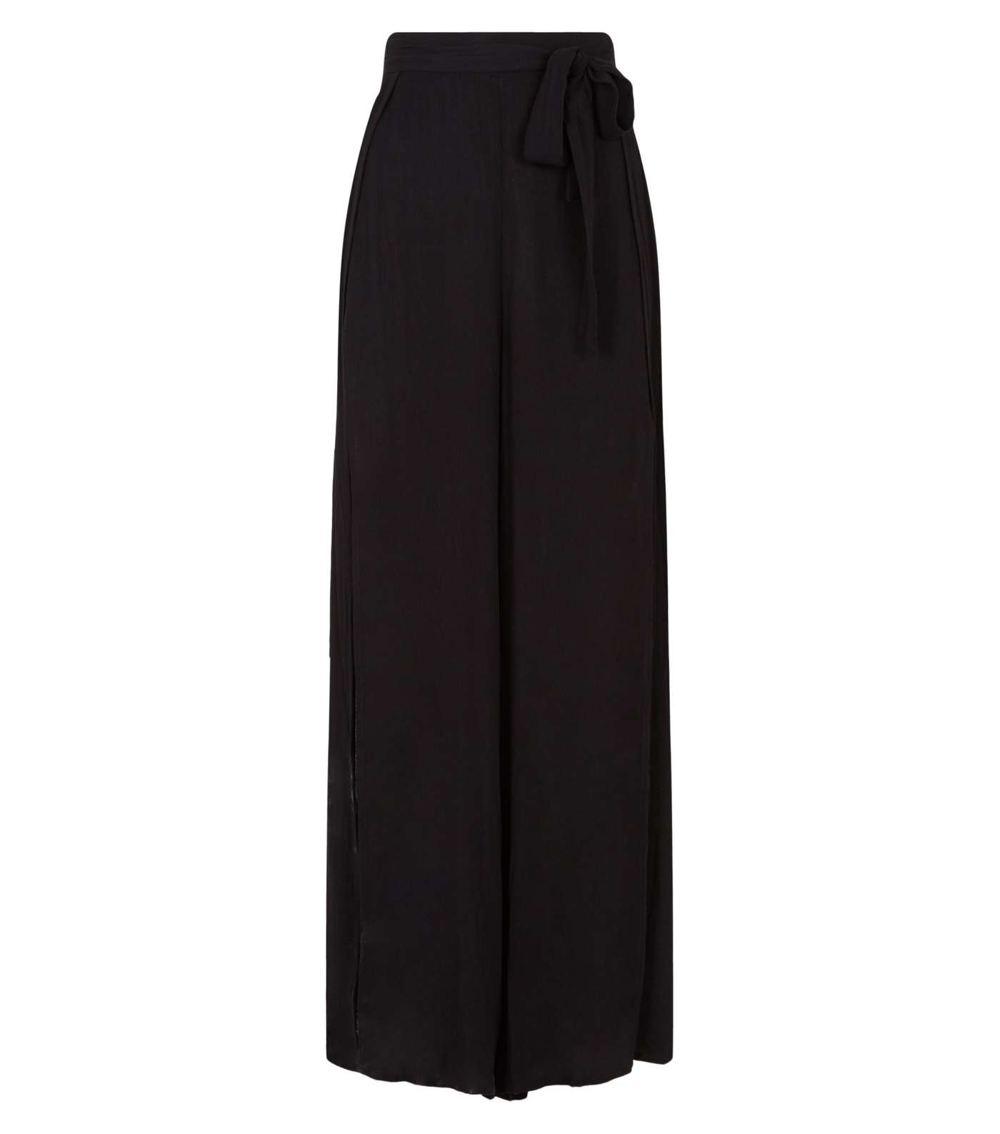 Black Split Front Belted Beach Trousers Image 4