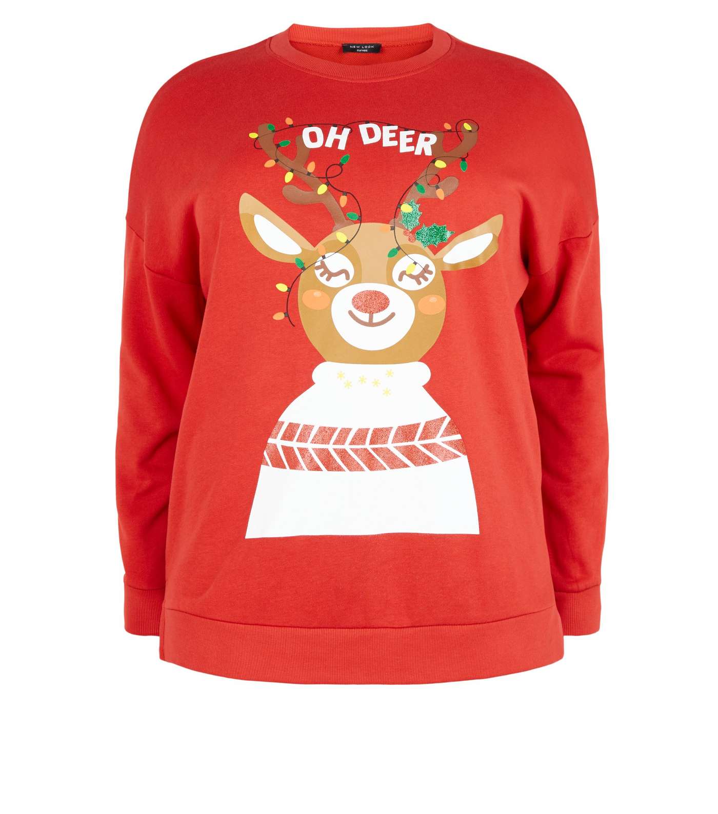 Curves Red Oh Deer Slogan Christmas Sweatshirt Image 4