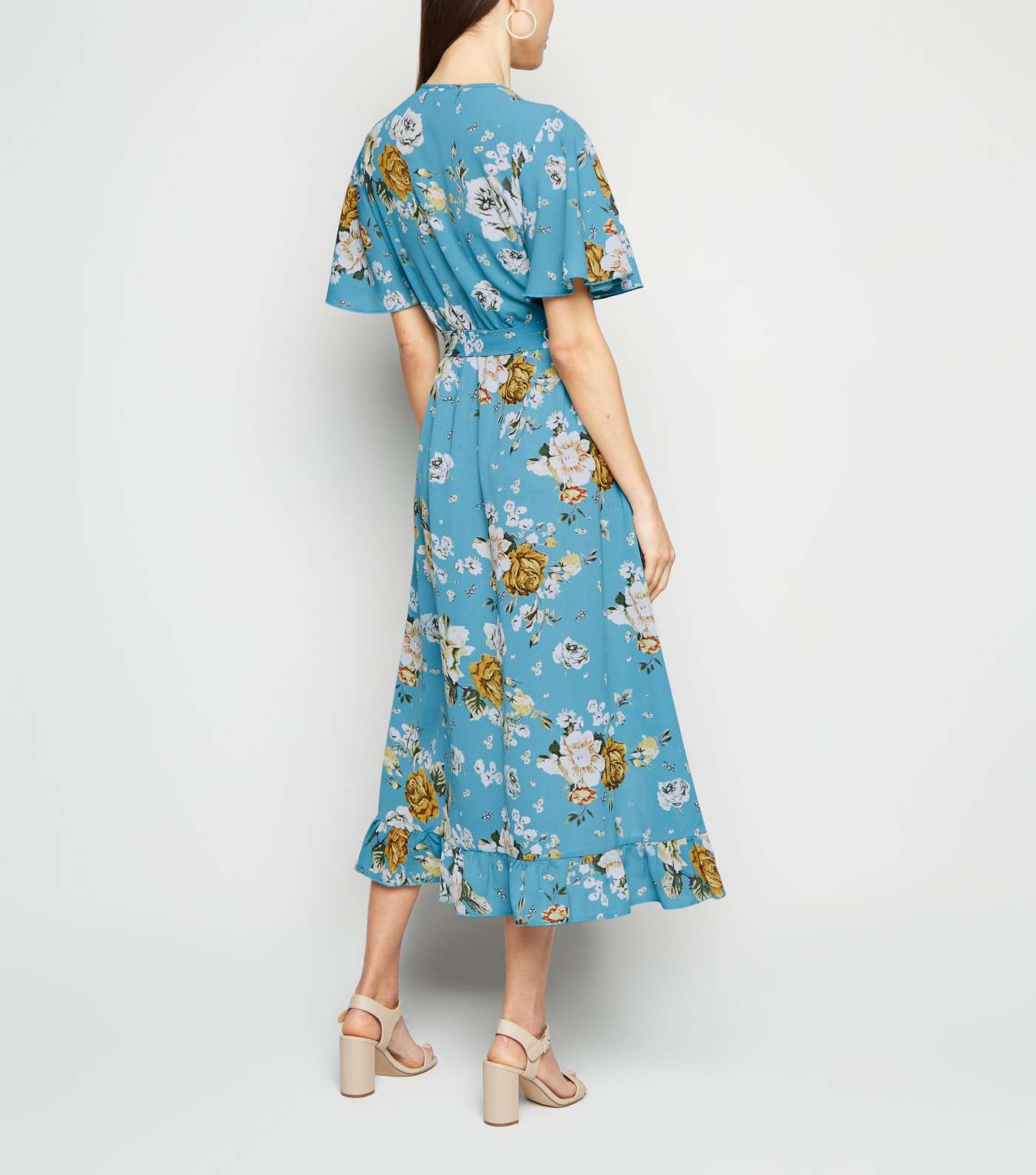 Mela Blue Floral Dip Hem Midi Dress Image 3