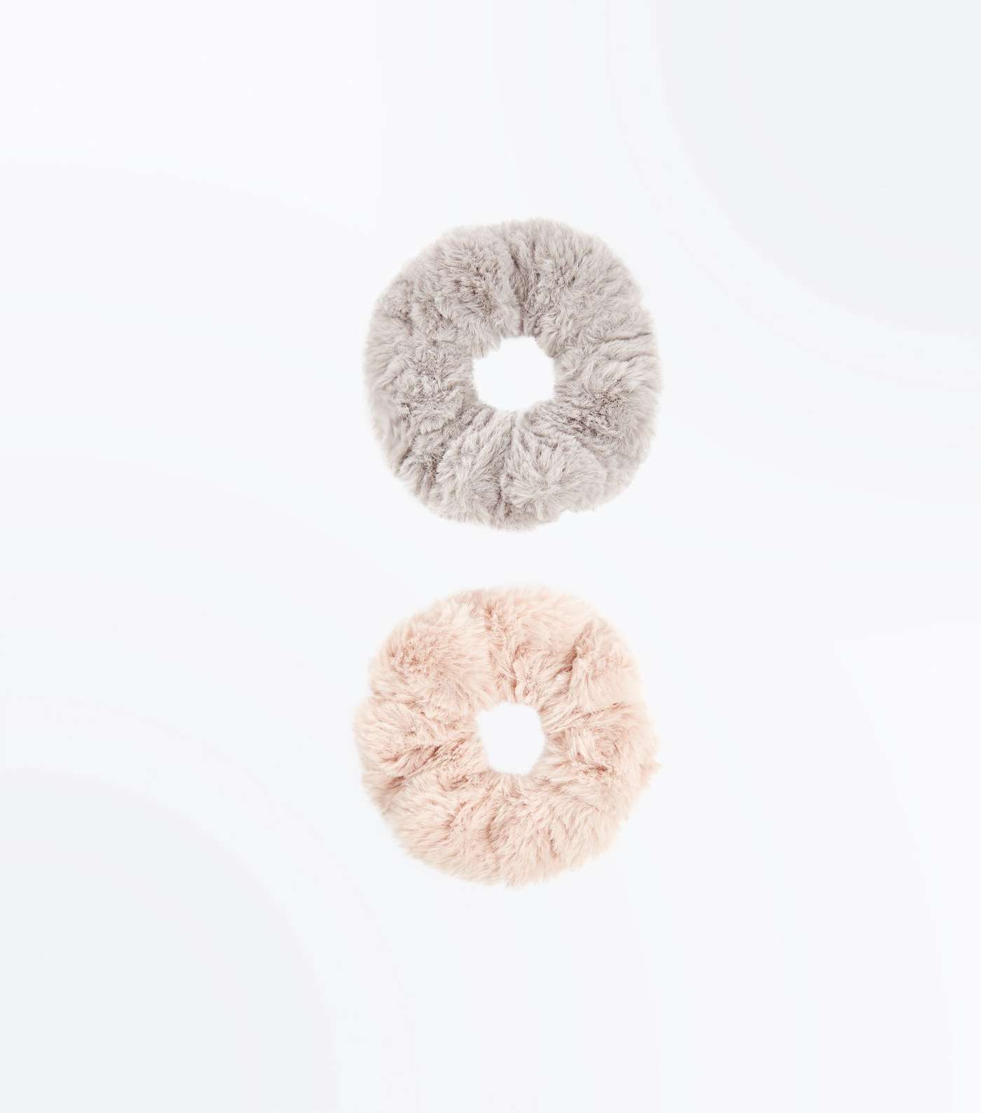2 Pack Pink and Grey Fluffy Faux Fur Scrunchies