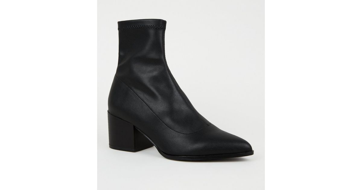 Black Mid Block Heel Pointed Sock Boots New Look