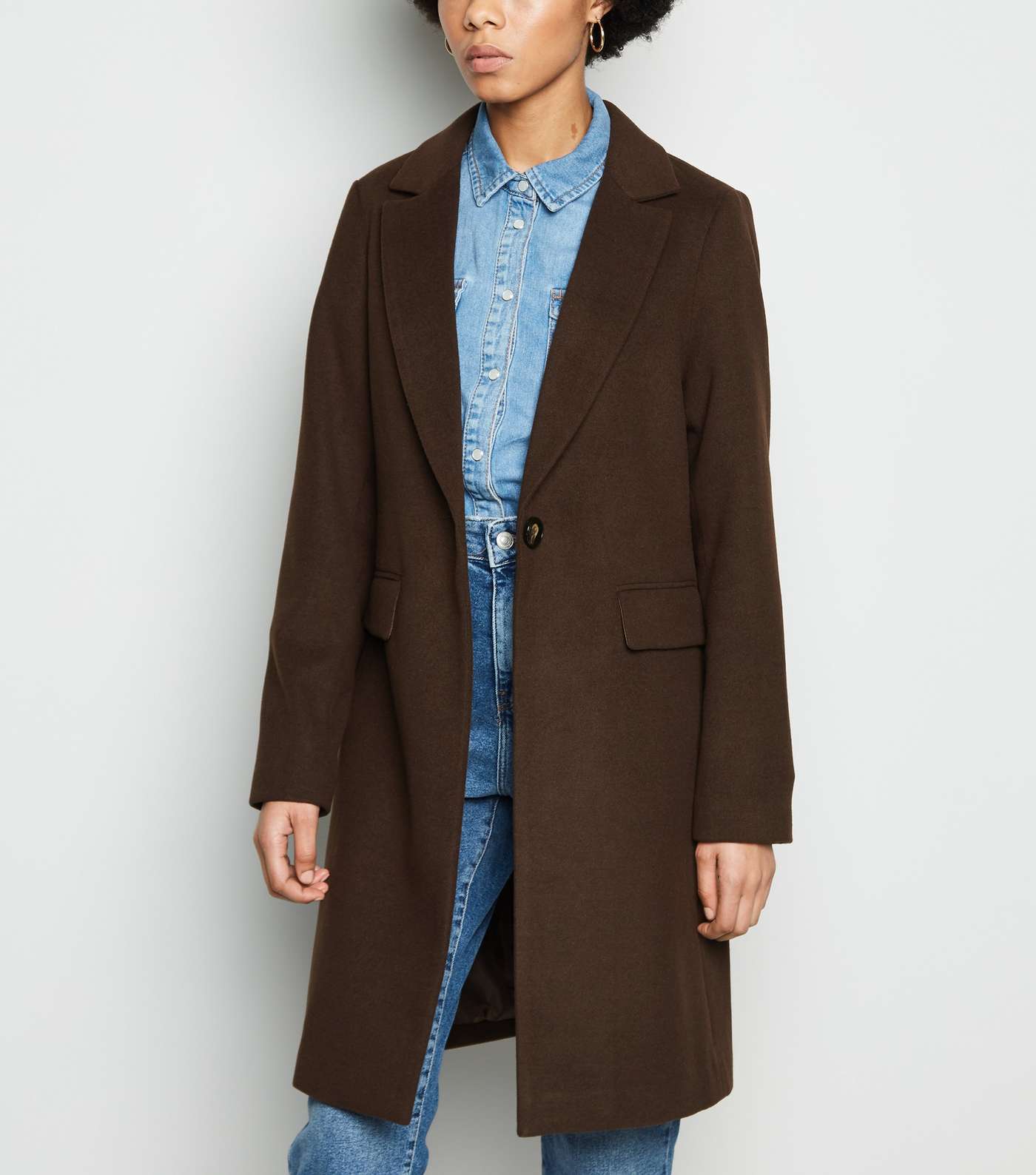 Dark Brown Revere Collar Longline Coat 