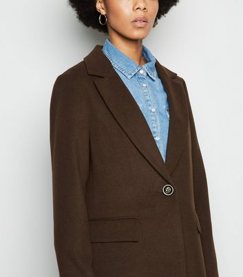 Dark Brown Revere Collar Longline Coat | New Look