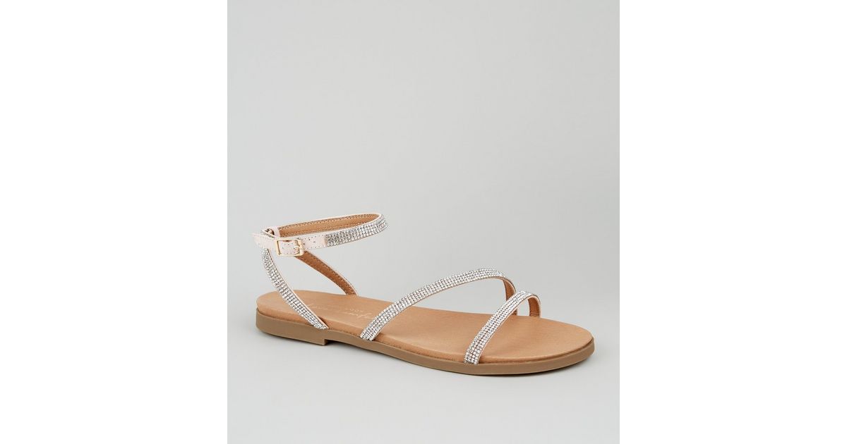 Cream Diamanté Strap Footbed Sandals New Look